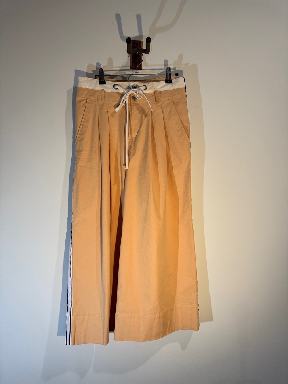 Maeve Peach Wide-Leg Trousers with White Drawstring Waist